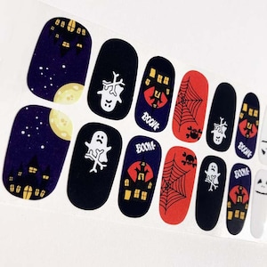 Haunted House Halloween Nail Wraps, Spooky Nail Stickers, Spider Web Nail Strips, Scary Halloween Nail Polish Stickers, Nail Polish Wraps