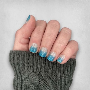 Turquoise and Silver Glitter Nail Wraps, Glitter Nail Polish Stickers, Glitter Nail Strips, Sparkly Nail Stickers, Holiday Nail Stickers