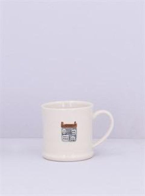 Ceramic Mini Mug with Hand Painted Embossed Cottage, Easter Spring, Tea, Coffee Cup, Home Gift, English Countryside