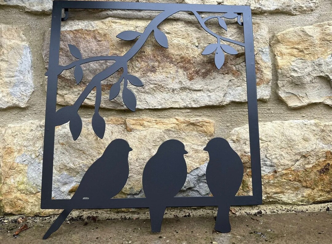 Swallow 3 Bird Garden Black Metal Framed Wall Art Decorative Home