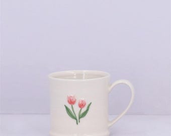 Ceramic Mini Mug with Tulips, Easter Spring, Tea, Flower Coffee Cup, Home Gift