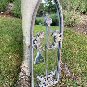 Gothic Arch Gustav Grey Metal Garden Mirror Outdoor 20cm x 60cm