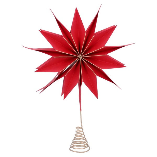 Red Paper & Wire Star Christmas Tree Topper, 36cm, Jewel Red, Nordic Scandi, Gisela Graham