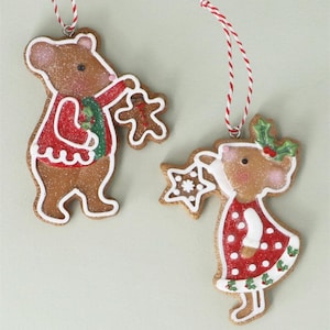 Holly or Alfie Dressed Resin Mouse Hanging Christmas Decoration, Gingerbread Style Bauble - Gisela Graham