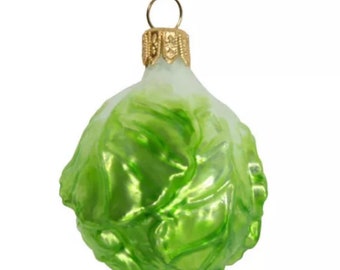Novelty Christmas Tree Decoration Glass Vegetables Brussel Sprout, Fun Festive Bauble, kitsch
