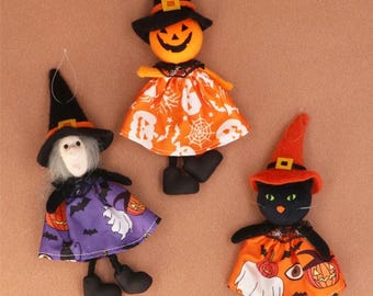 Gisela Graham Wool Felt Dressed Witch, pumpkin, cat, Kids 21cm Hanging Halloween Decoration Ornament Gift