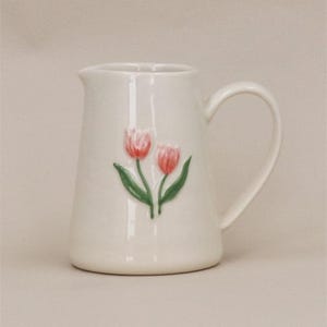 Ceramic Mini Jug with Pink Tulip, Easter Spring, Tea, Flower Coffee Cup, Home Gift