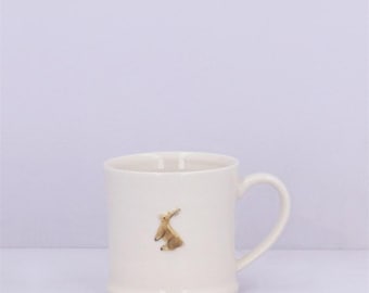 Ceramic Mini Mug with Hare, Easter Spring, Tea, Bunny Rabbit Coffee Cup, Home Gift