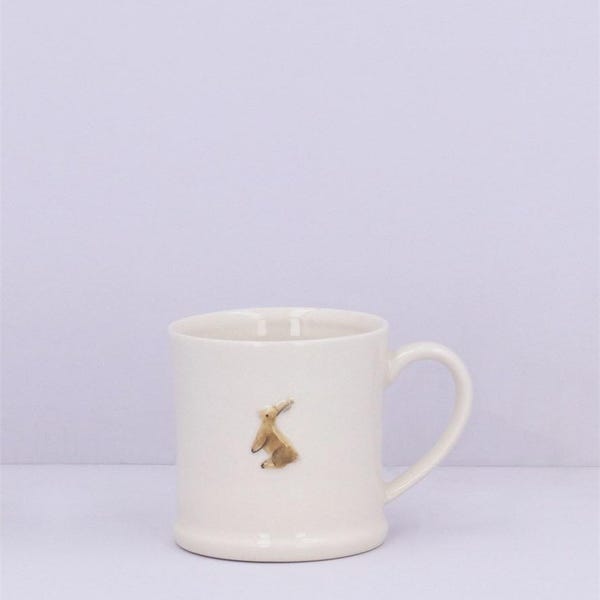 Ceramic Mini Mug with Hare, Easter Spring, Tea, Bunny Rabbit Coffee Cup, Home Gift