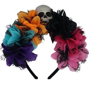 Dia De Muertos Cerchietto Halloween Con Velo Nero E Rose - Accessorio Capelli Per Cosplay, Festa Dei Morti, Carnevale Black Veil