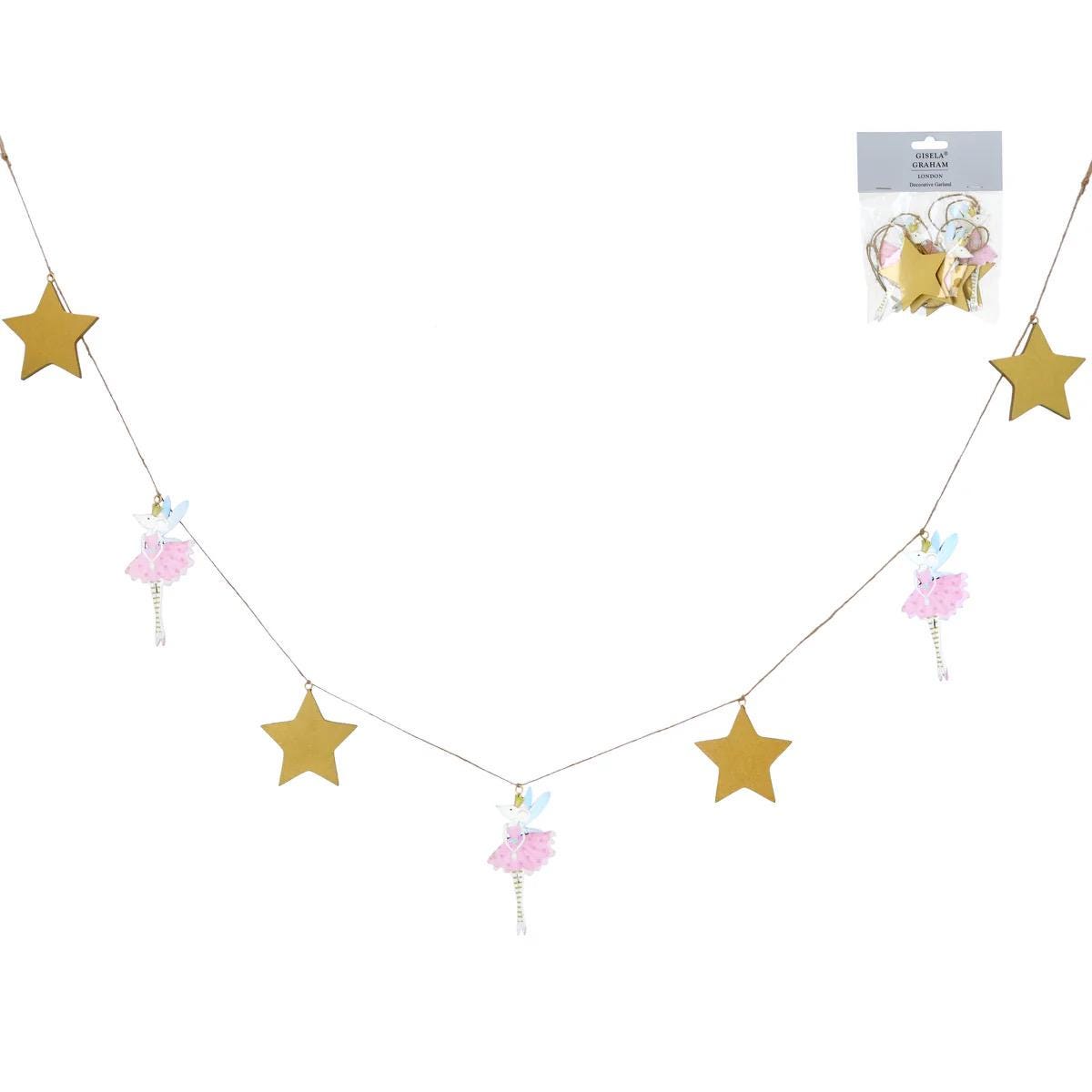Pink Ballerina Mice & Gold Stars Wood Garland, Ballet Princess Mouse…