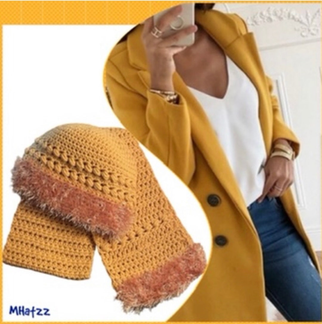 Fur Trimmed Gold Crochet Bucket Hat and Scarf - Etsy