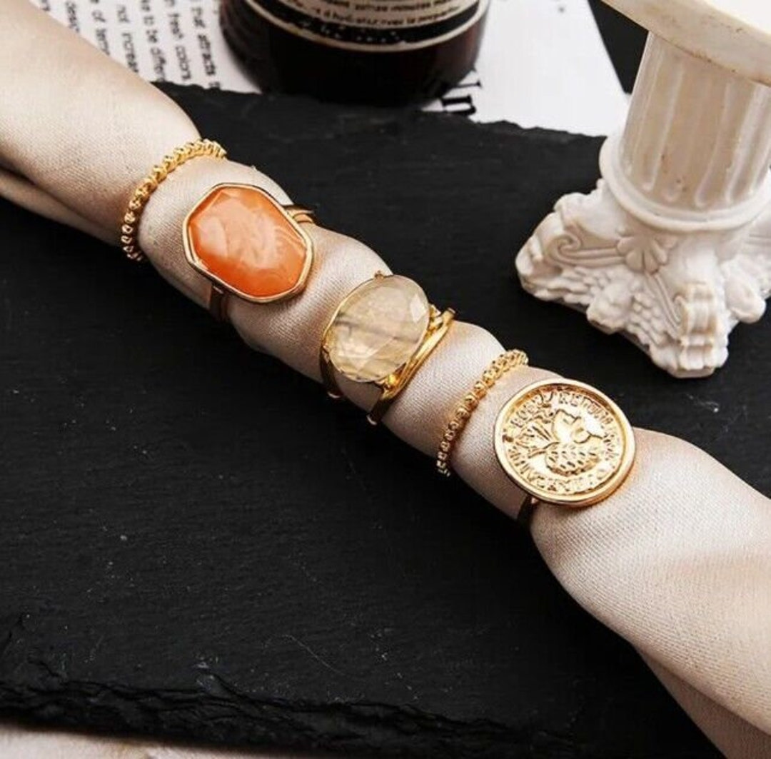 Boho Crystal Embellish Finger Ring Set 5piece Retro Jewelry Etsy