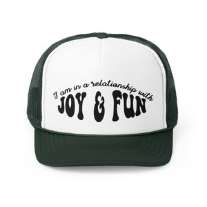 Joy & Fun Positive Vibes Energy Print Foam Mesh Snapback Trucker Hat Cute Inspirational Motivational Quote Trucker Hat Self Love Trucker Hat