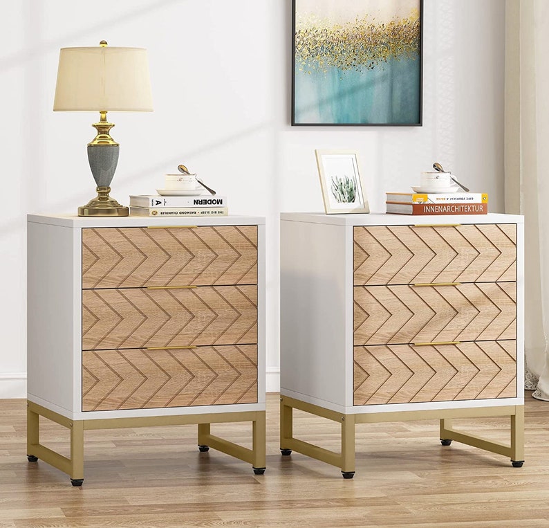 Modern Pair Southwestern Nightstand Set of 2 3 Drawers Etsy