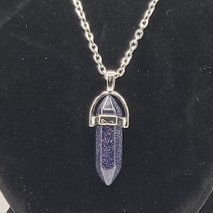 Natural Crystal Blue Sand Gemstone Point Necklace, Healing Crystal Necklace, Handmade Gemstone Necklace, Gift, Men Woman Necklace, Birthday