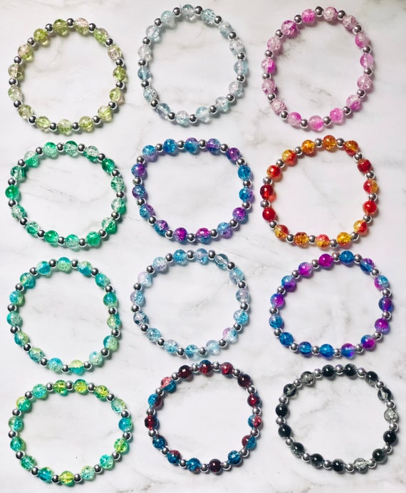 Crackled Beaded Two Tone Marbled Crackle Glass Colored 8mm