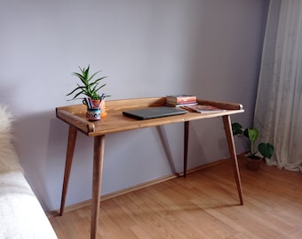 Escritorio de madera maciza de teca/mesa de ordenador/mesa de oficina