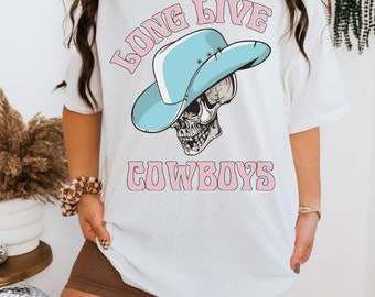 Long Live Cowboys, Western, Graphic T-Shirt, Punchy, Cowboy hat and Skull, Cute Country, Oversized, Unisex, Gildan, 100% Cotton