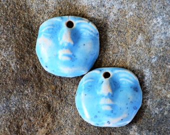 Underwater Face , Artisan Ceramic Charms Handmade Jewelry Artisan Earring Wabi Sabi Unique Beads Boho Jewelry Supplies Stoneware Charms