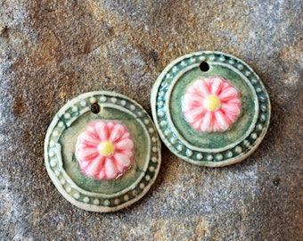 Ceramic Artisan Rustic Ceramic Charms Handmade Jewelry Artisan Earring Pair Waby Saby Unique Beads Supplies Stoneware Charms Jewelry