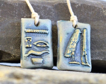 Egypt Artisan Ceramic Charms Handmade Jewelry Artisan Earring Pair Waby Saby Charms Unique Beads Boho Supplies Stoneware Charms