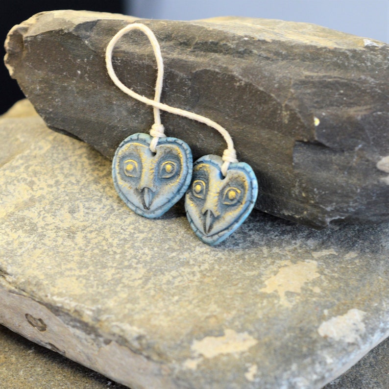 Ceramic Owls Artisan Charms Handmade Jewelry Artisan Earring Pair Wabi