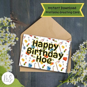 Cartão de felicitações para impressão de feliz aniversário, cartão de felicitações de aniversário engraçado, cartão de felicitações de jardinagem, download instantâneo