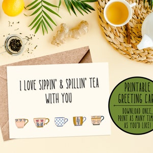 DOWNLOAD IMMEDIATO simpatico biglietto d'auguri, biglietto d'auguri, biglietto d'auguri stampabile, tè versato, biglietto d'auguri divertente, biglietto d'auguri carino