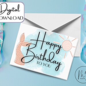 DOWNLOAD ISTANTANEO! Biglietto d'auguri di buon compleanno sirena, biglietto d'auguri stampabile in carta intestata PDF 5x7, biglietto d'auguri per bambina