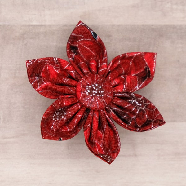 Poinsettia Dog Collar Flower | Christmas Flower For Dog Collars | Girl Dog Collar Flower | Dog Collar Fabric Flower Attachment