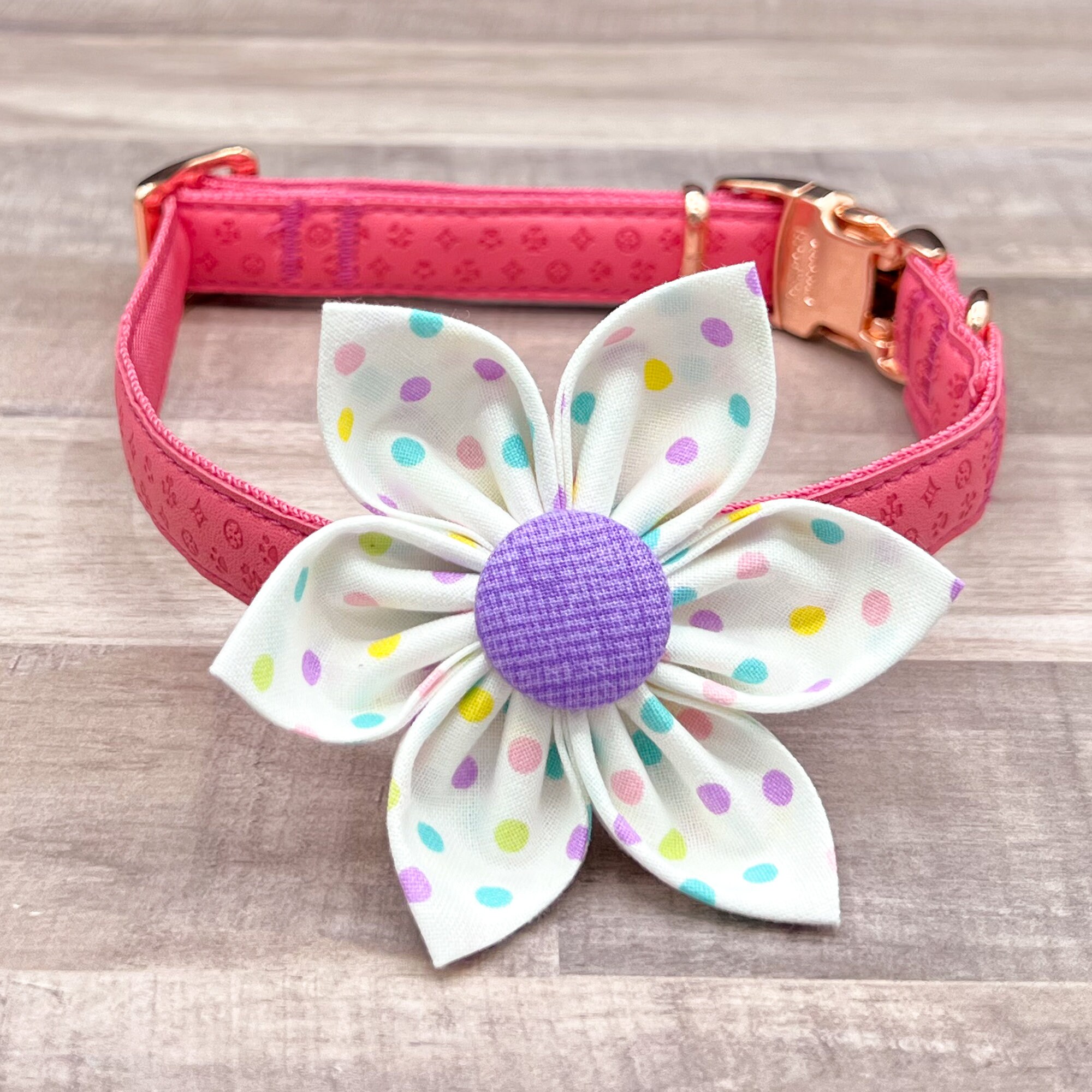 Easter Flower for Dog Collars Polka Dot Dog Collar Flower Spring Fabric