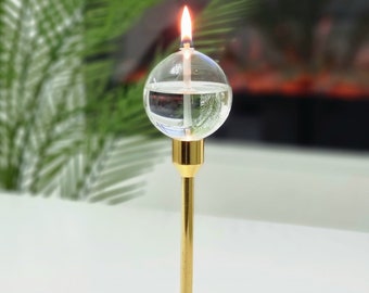 Balloon Oil Lamp Hand Blown Glass, Modern Oil Candle for Indoor & Outdoor, Handmade Glass Lamp with Fiberglass Wick, Housewarming Gift