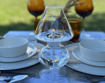 Oil lamp made of glass | Luxe | Mouth-blown & handmade | Modern oil lamp for indoor and outdoor use | Permanent wick made of glass fibers