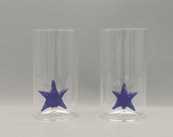 Mini Schnapsglas | Stern | 2 Stück | Cocktail Party Glas | Tequila glas | kleine Trinkbecher | Murano Glas | Glasfigur | Trinkglas