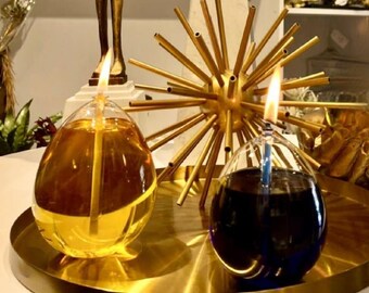 Easter Eggs 2-piece Oil Lamp Hand Blown Glass, Modern Oil Candle Indoor & Outdoor, Handmade Glass Lamp, Fiberglass Wick, Housewarming Gift
