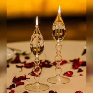 Oil lamp glass | Candle holder | Pearl 2-piece | Mouth-blown & handmade | Modern for indoor and outdoor use | Permanent wick made of glass fibers