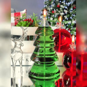 Vetro per lampada a olio | Dimensioni dell&#39;albero di Natale S | Albero di Natale | Soffiato a bocca e fatto a mano | Moderno | Uso interno ed esterno | Stoppino permanente in fibra di vetro