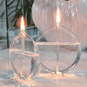 Glass oil lamp | Infinity 2-piece | Mouth-blown & handmade | Modern oil lamp | Indoor and outdoor use | Permanent fiberglass wick