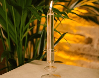 Lone Oil Lamp Hand Blown Glass, Modern Oil Candle for Indoor & Outdoor, Handmade Glass Lamp with Fiberglass Wick, Housewarming Gift