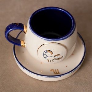 Zodiac sign - Scorpio | Teacup | Coffee cup | Handmade from ceramic | With real gold elements | Designer cup