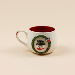 Teacup | Coffee cup | Decorated with a &quot;snowman&quot; | Handmade from ceramic | With real gold elements | Designer cup