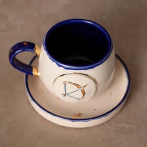 Zodiac sign - Sagittarius | Teacup | Coffee cup | Handmade from ceramic | With real gold elements | Designer cup