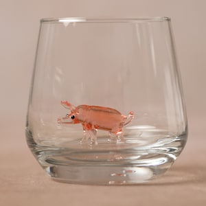 Drinking glass with pig | Animal figure | 3D | Murano glass | Glass with figure | Handmade | Water glass | Cup