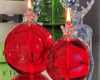 Pomegranate 2-Piece Oil Lamp Hand Blown Glass, Modern Oil Candle Indoor & Outdoor, Handmade Lamp with Fiberglass Wick, Housewarming Gift