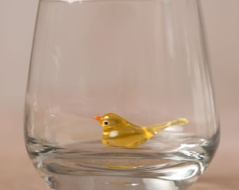 Drinking glass with yellow bird | Animal figure | 3D | Murano glass | Glass with figure | Handmade | Water glass | Cup