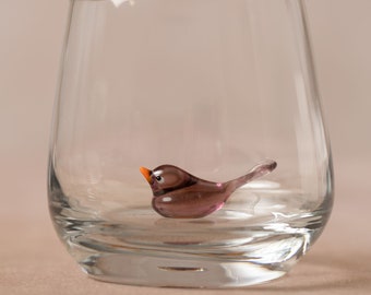 Drinking glass with black bird | Animal figure | 3D | Murano glass | Glass with figure | Handmade | Water glass | Cup