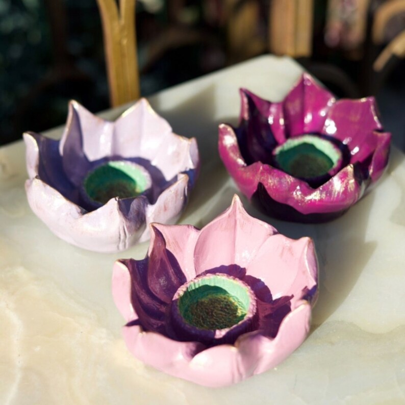 Lotus Flower Set of 4 | Tealight Holders | Candle Holders | Handmade ...