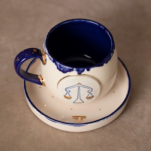 Zodiac sign - Libra | Tea cup | Coffee cup | Handmade from ceramic | With real gold elements | Designer cup