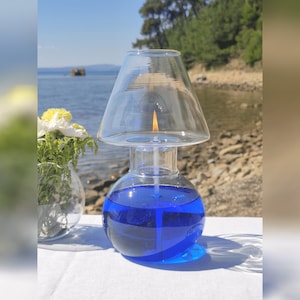 Glass oil lamp | Misty | Mouth-blown & handmade | Modern oil lamp for indoor and outdoor use | Permanent wick made of glass fibers
